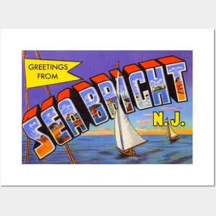 Greetings from Sea Bright New Jersey - Vintage Large Letter Postcard Posters and Art